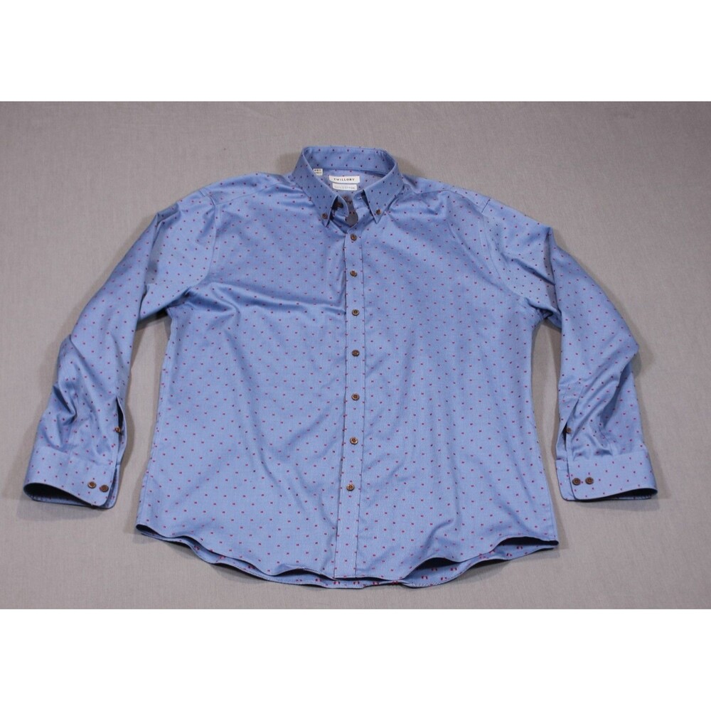 TWILLORY Tailored Fit Non Iron Safe Cotton Blue Dot Dress Shirt 18 36/37